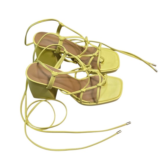 Urban Revivo Womens Yellow Strappy Platform Block Heel Maximalist Size‎ 6.5 90s - Picture 7 of 11